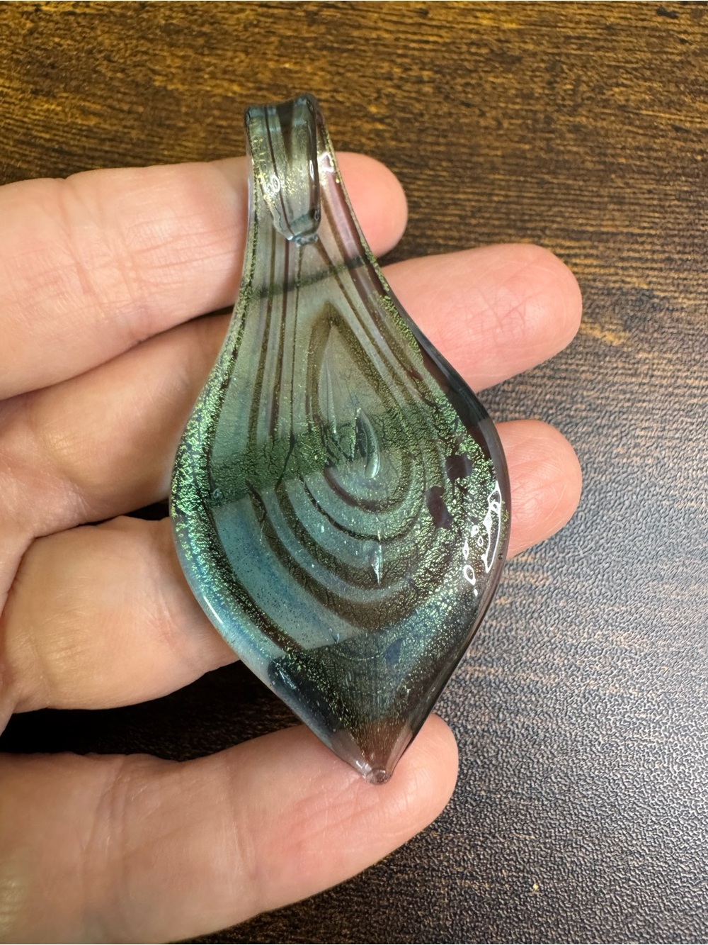 Olive Green Glass Teardrop Necklace Pendant